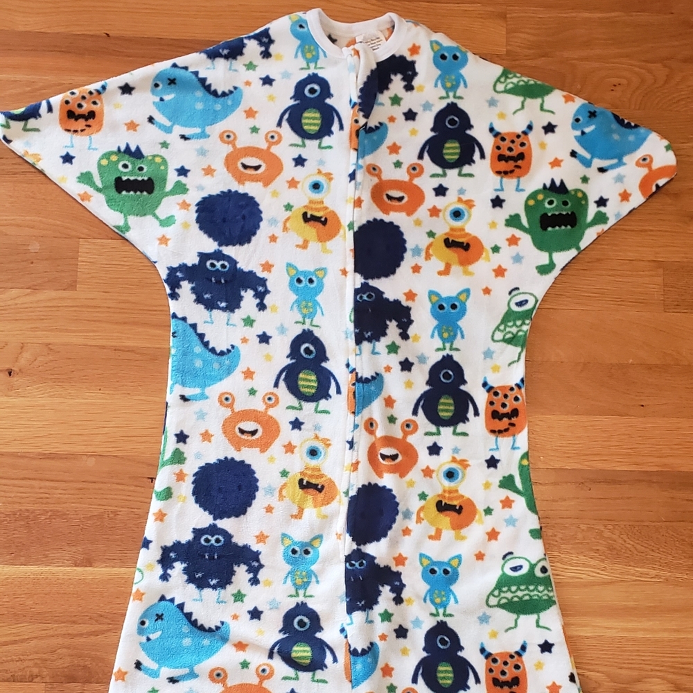 Zipadee-zip, size large, fleece, monster pattern (26- 34 lbs, 33-37 inches)